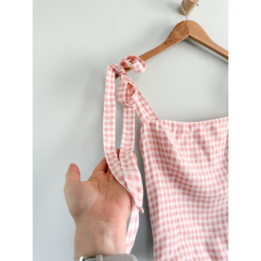 Reformation | Ellora Pink Gingham Tie Strap Tank Top | Sz 6 - Picture 4 of 9